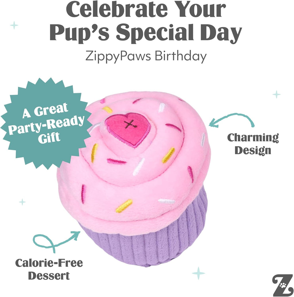 ZippyPaws Cupcake de cumpleaños - Juguetes chirriantes para mantene...