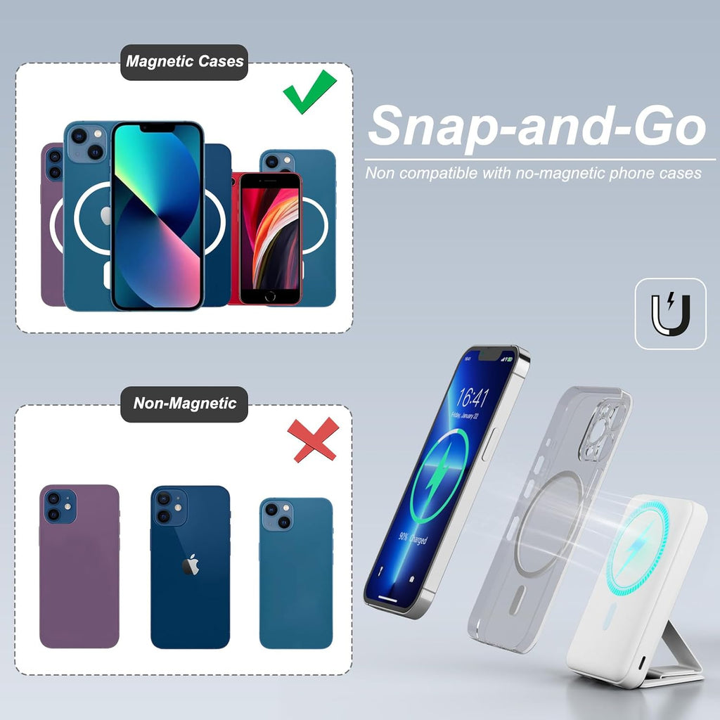 AOGUERBE para Magsafe Banco de Energía, Batería Magnética Plegable...