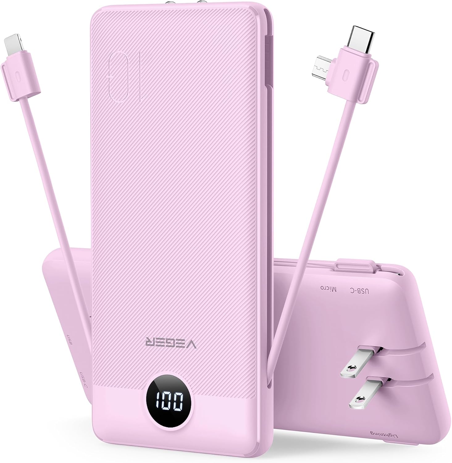 VEGER - Cargador portátil de iPhone, cables integrados de carga ráp...