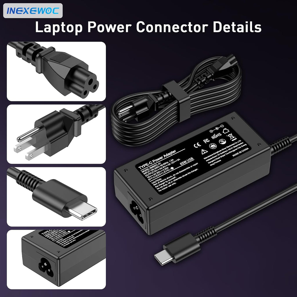 INEXEWOC Cargador universal USB C de 65 W para laptop compatible co...