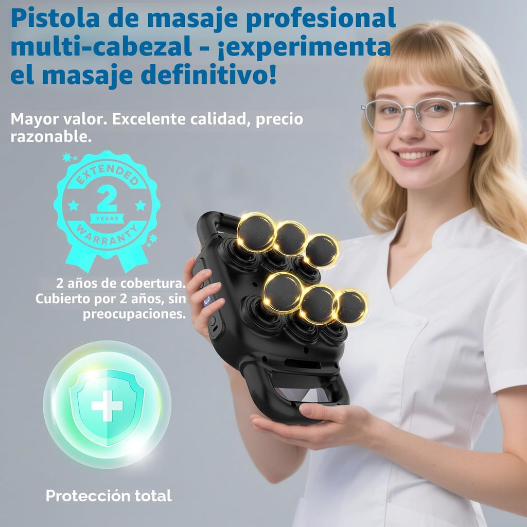 UFFAE Pistola de masaje de seis cabezas, 50 niveles de intensidad y...