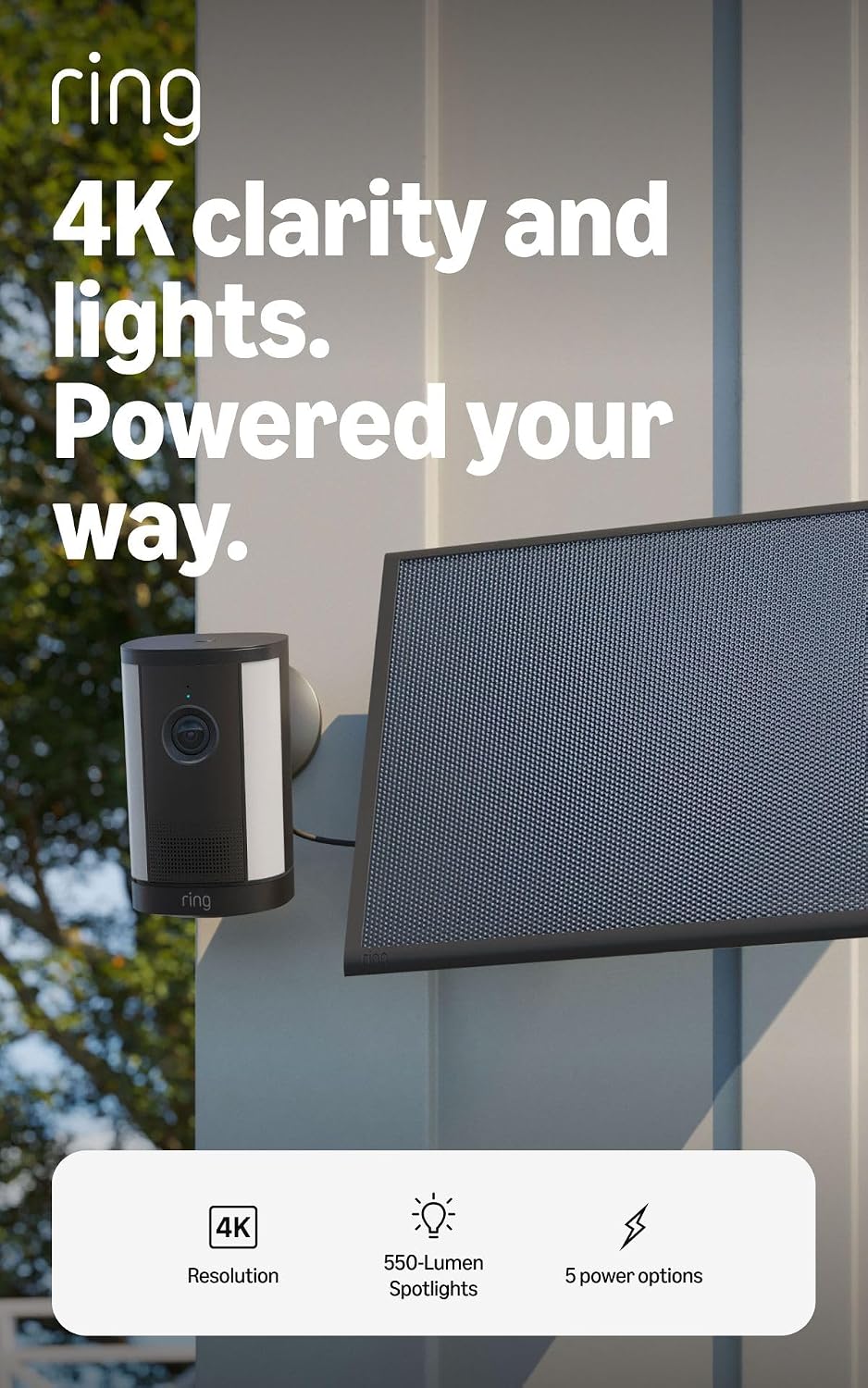 Cámara con luz de enfoque 4K Plus Ring solar (último modelo): Retin...