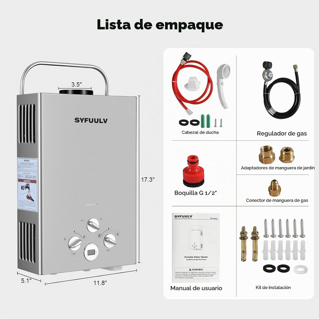 Syfuulv Calentador de agua sin tanque de propano, calentador de agu...