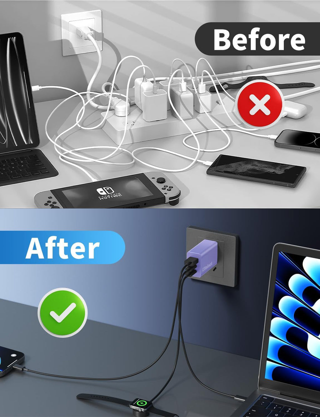Paquete de 2 bloques de cargador USB C de 65 W, adaptador de carga...