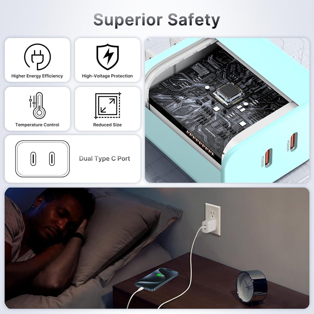Susnwere Bloque de cargador USB C dual de 40 W, adaptador de corrie...