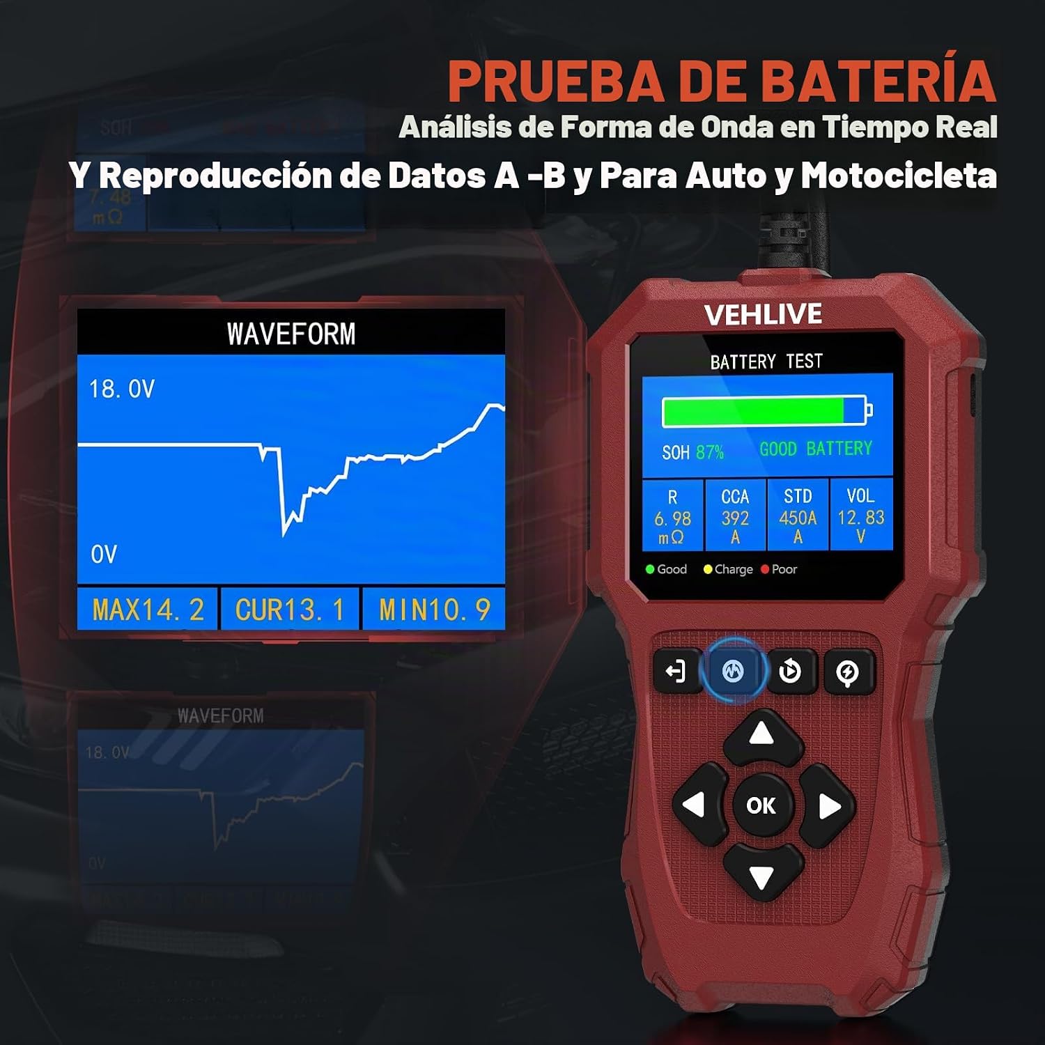 BT911 5-3000CCA - Probador de batería de automóvil de 6 V, 12 V y 2...