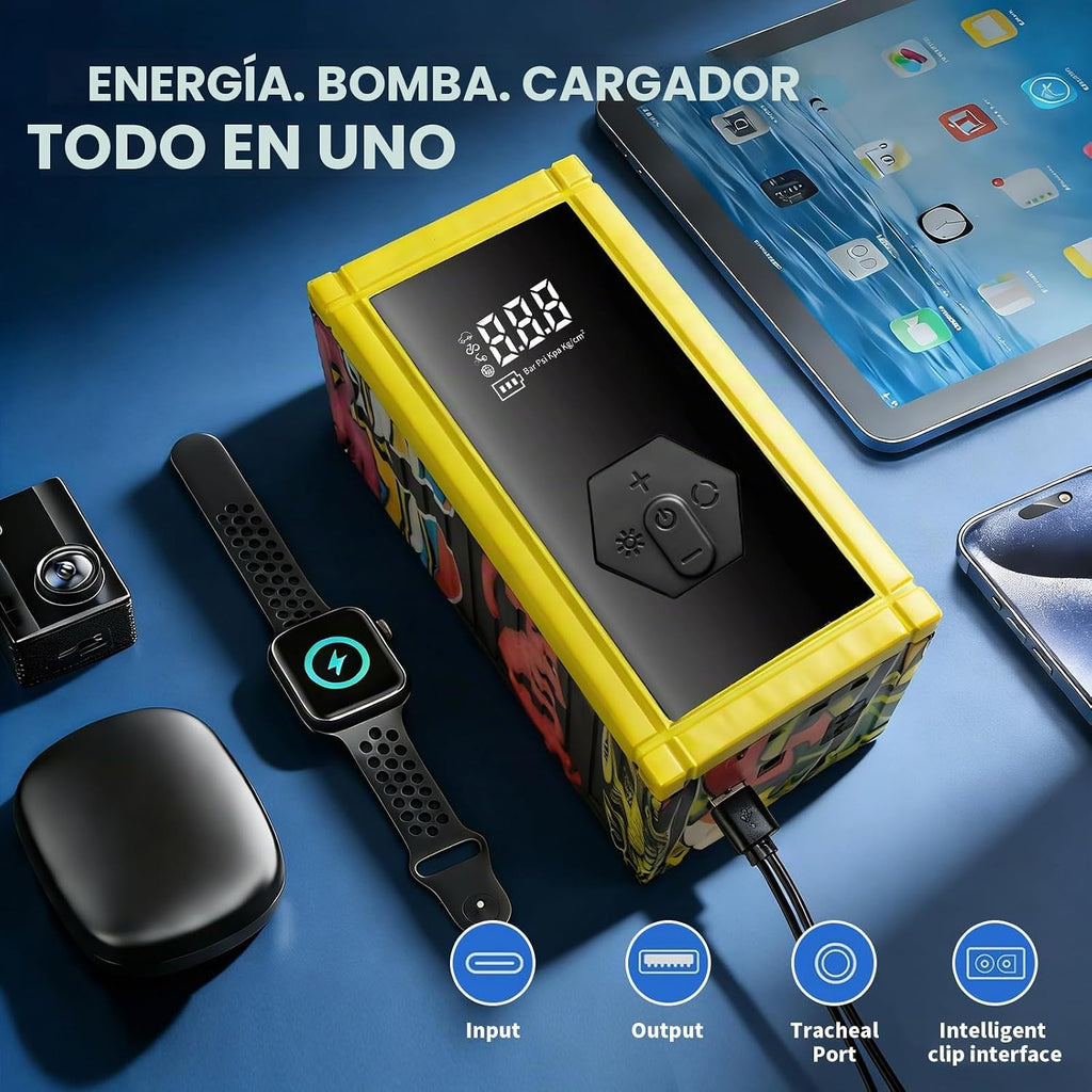 Arrancador portátil de batería de coche con compresor de aire, paqu...