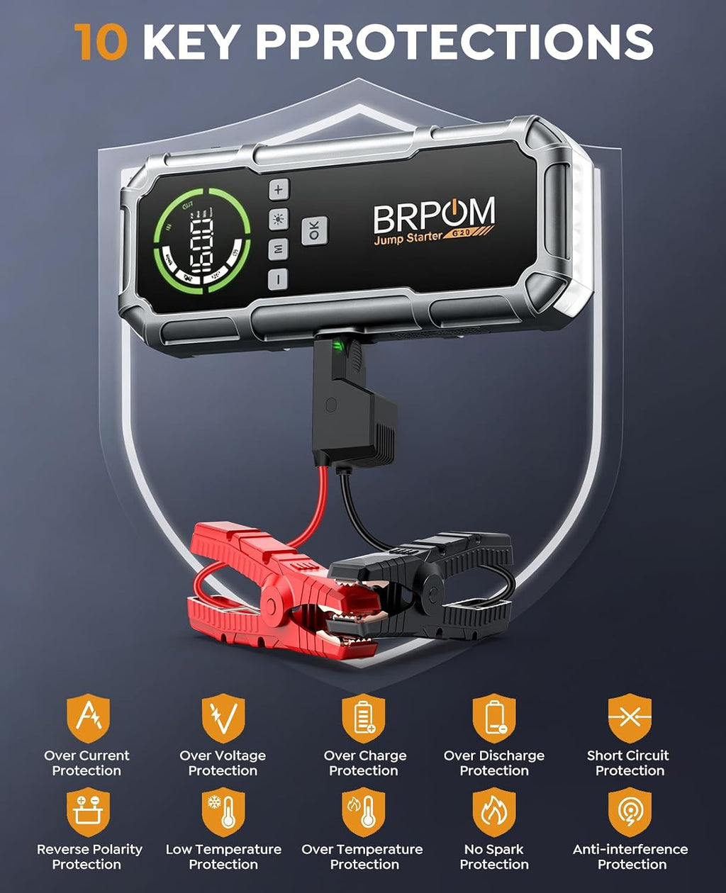 Arrancador de batería con compresor de aire, BRPOM 8000A arrancador...