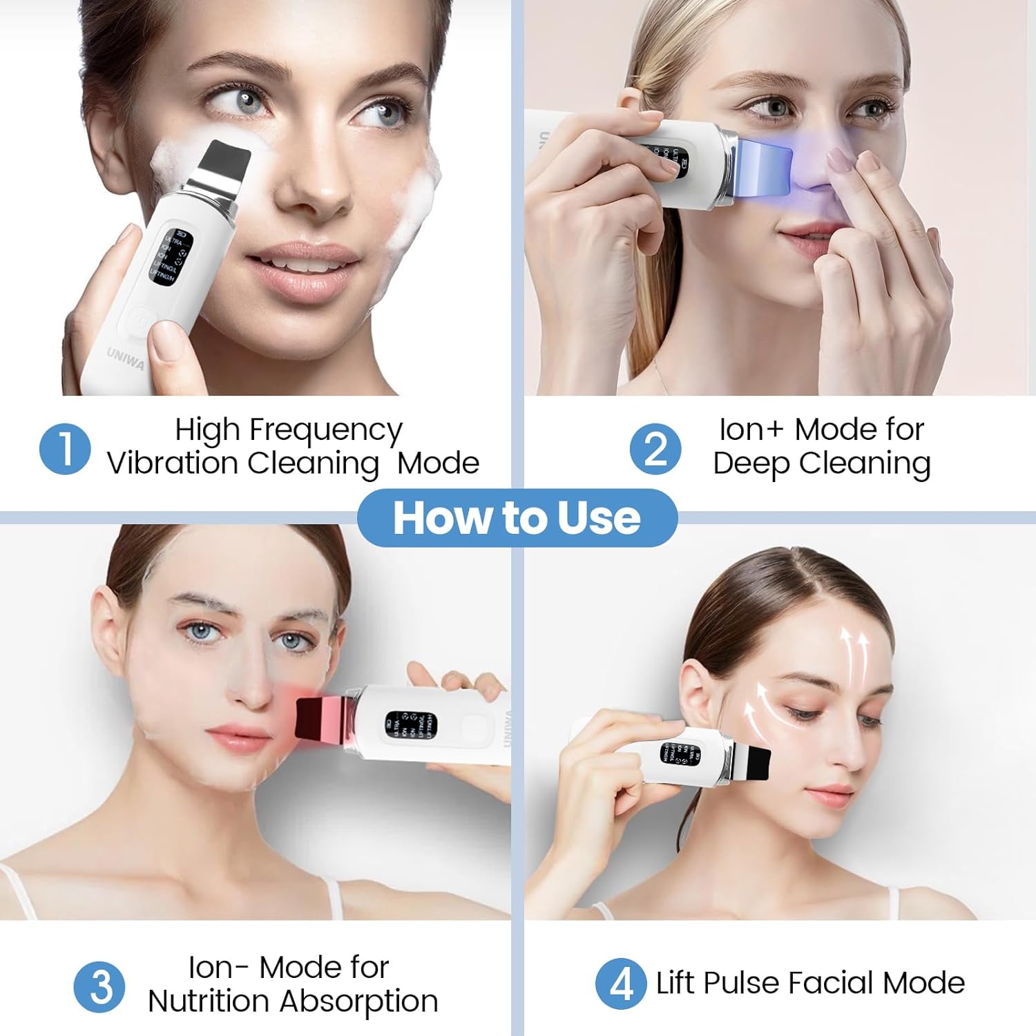 UNIWA Espátula facial ultrasónica para limpiar la piel, limpiador d...