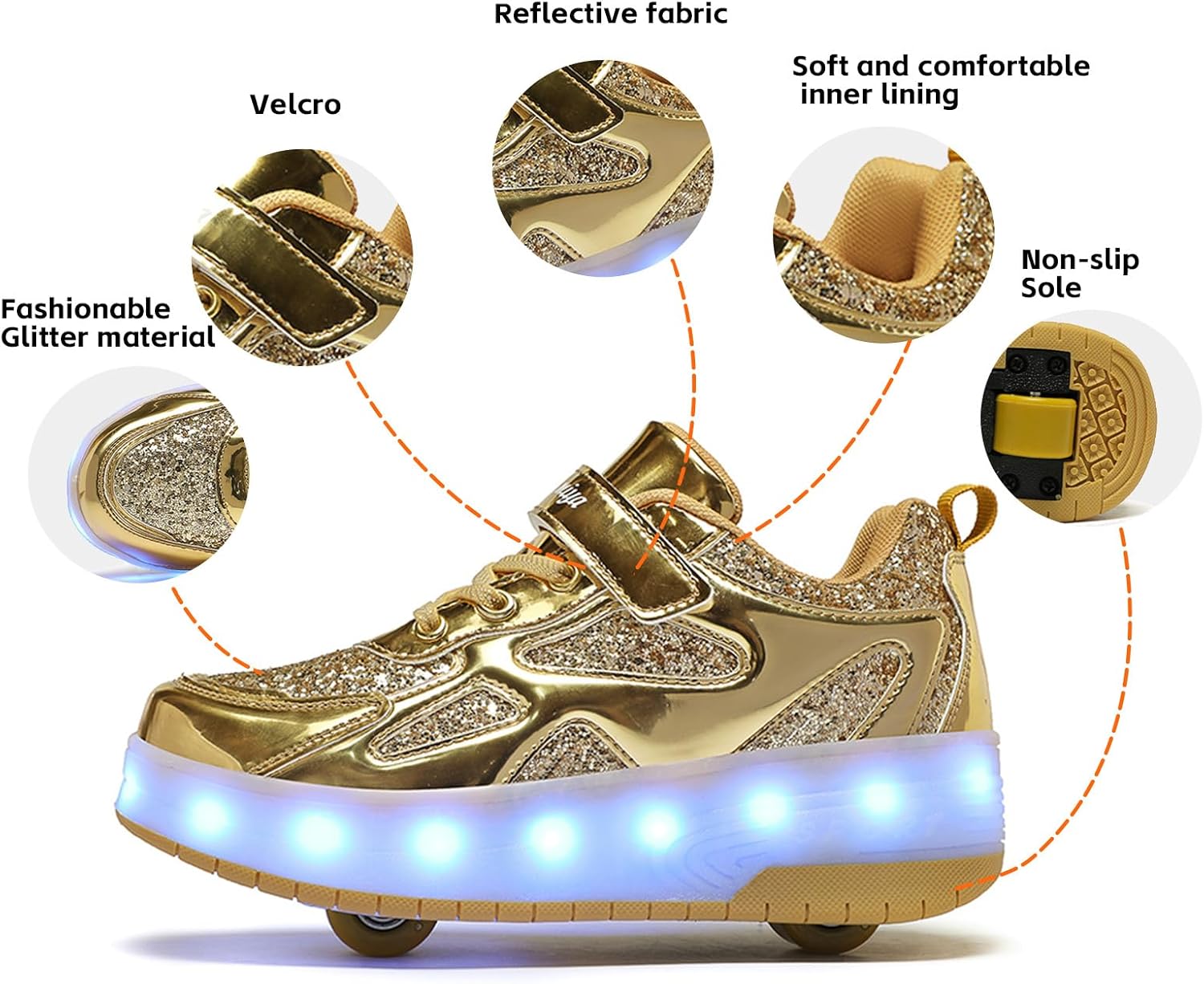 HOVERKICKES Zapatos de patinaje LED para niños y niñas, tenis con r...