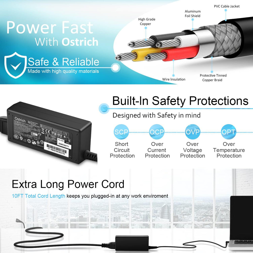 Cargador compatible con computadora portátil HP 65W 45W Adaptador d...