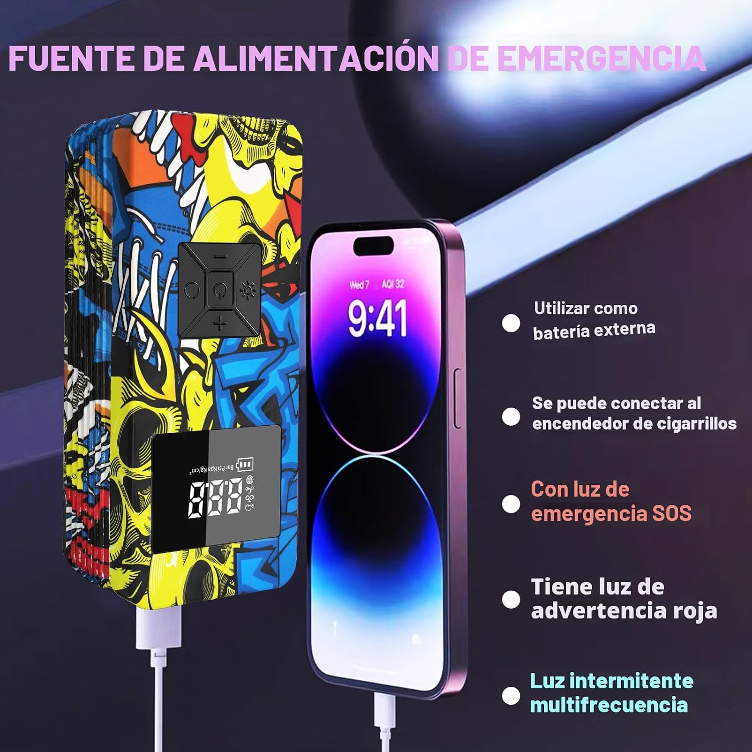 Arrancador de salto con compresor de aire, batería de 8000 A 150 PS...