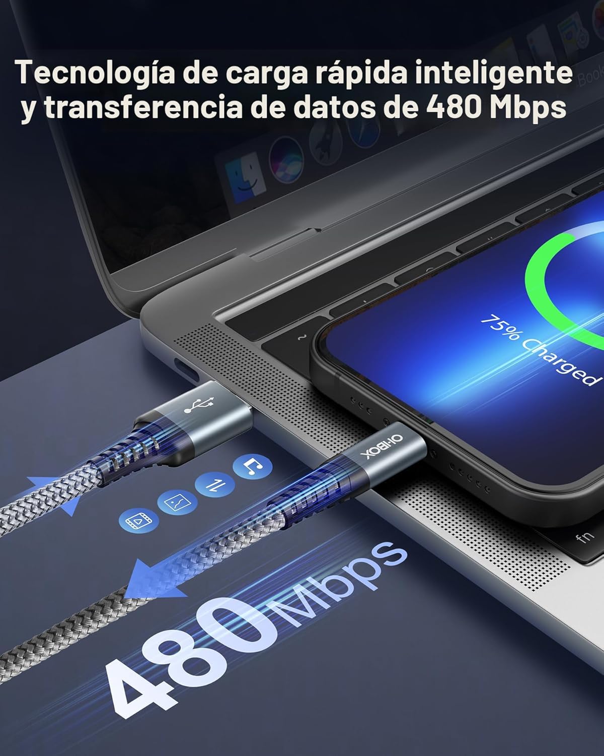 Cable USB a USB C de 60 W de carga rápida [2 unidades de 6 pies], c...