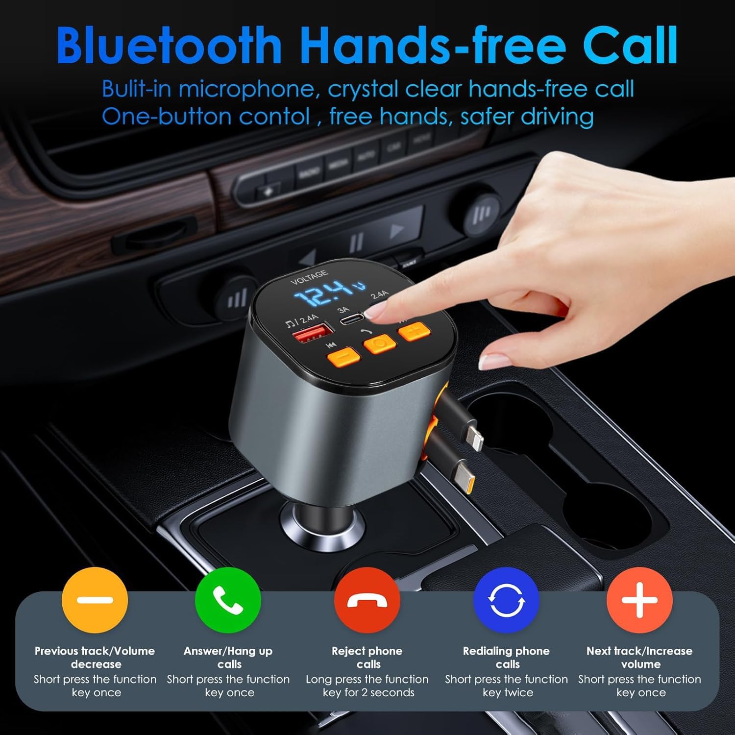 Cargador retráctil para coche, cargador de teléfono para coches ráp...