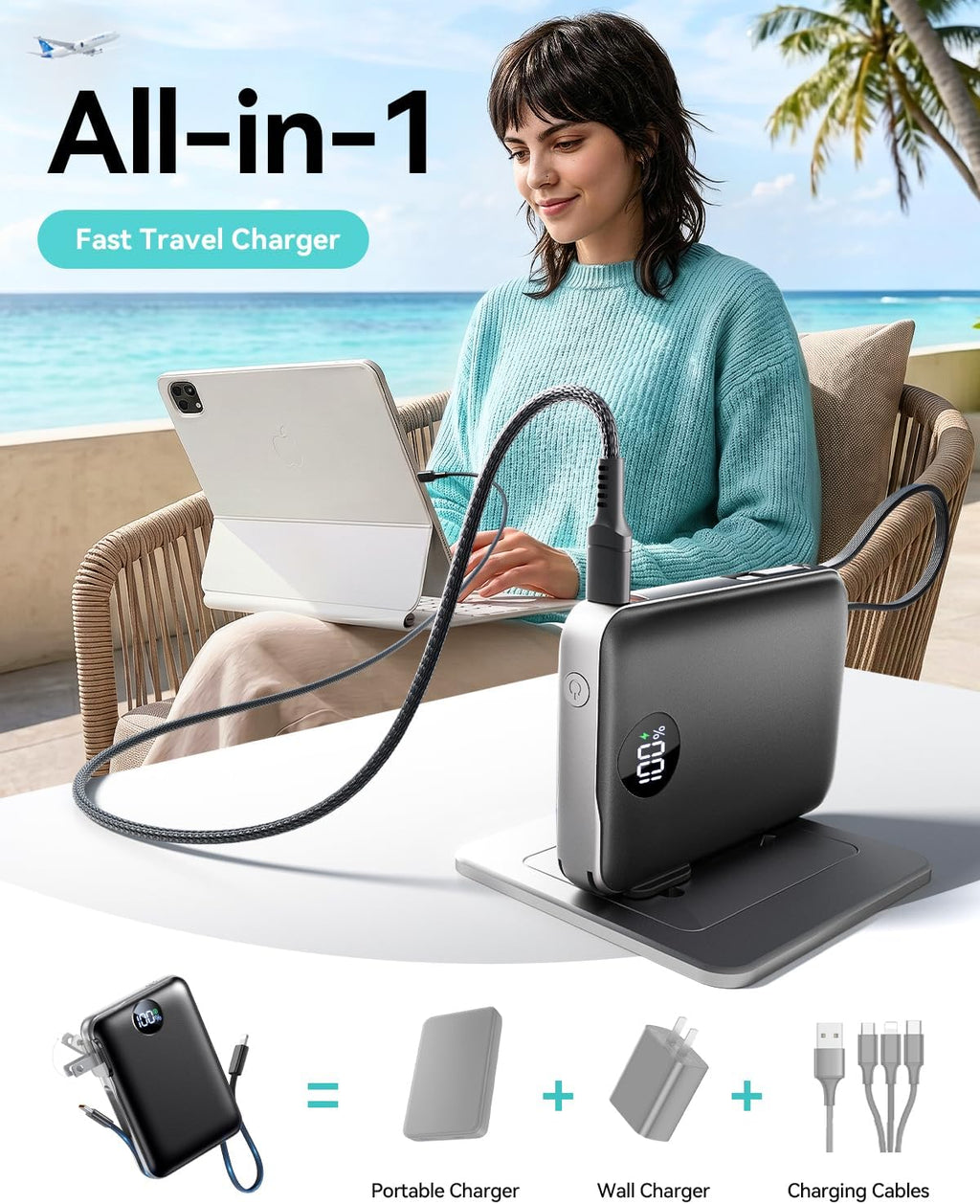 Cargador portátil de 10000 mAh, batería 45% más pequeña con enchufe...