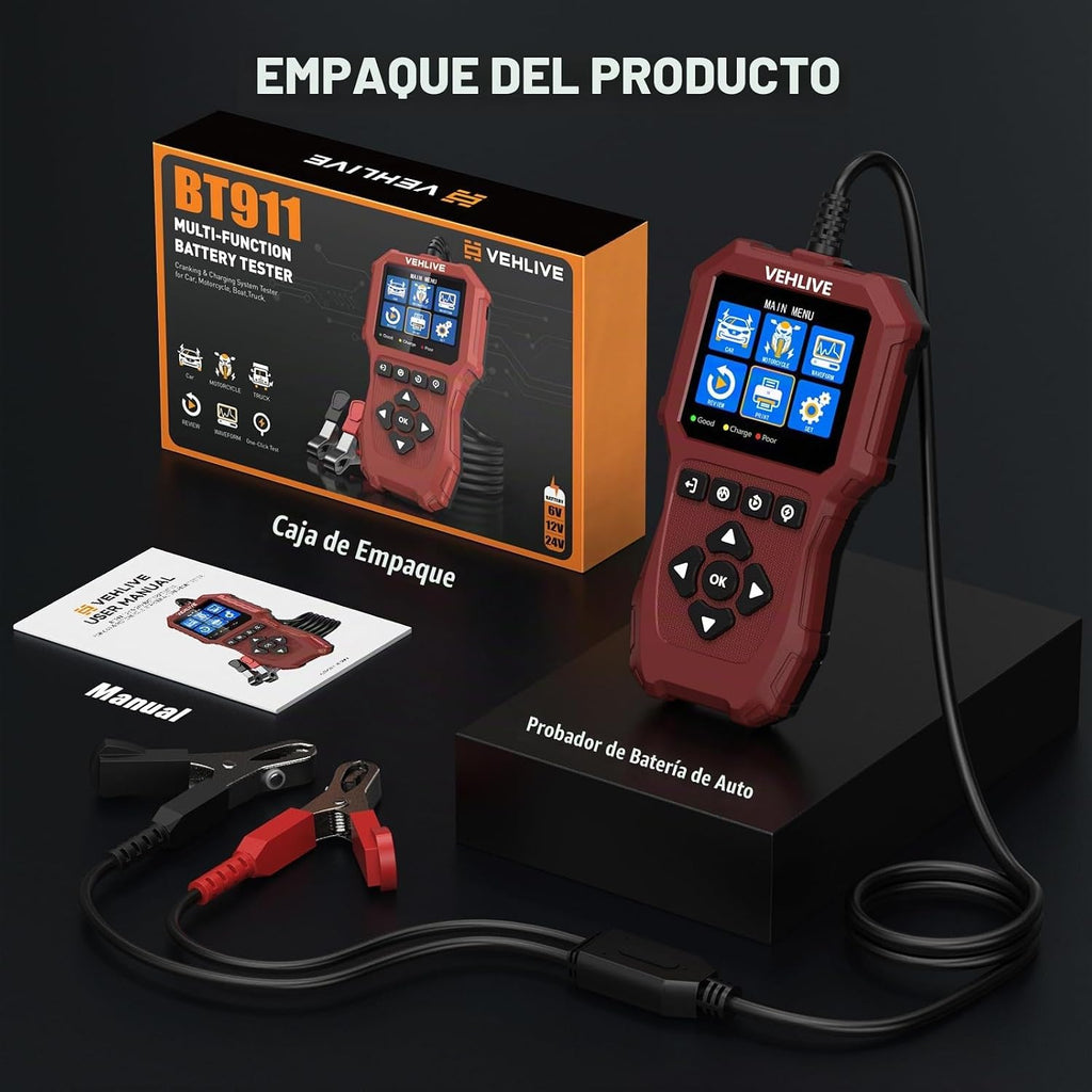 BT911 5-3000CCA - Probador de batería de automóvil de 6 V, 12 V y 2...