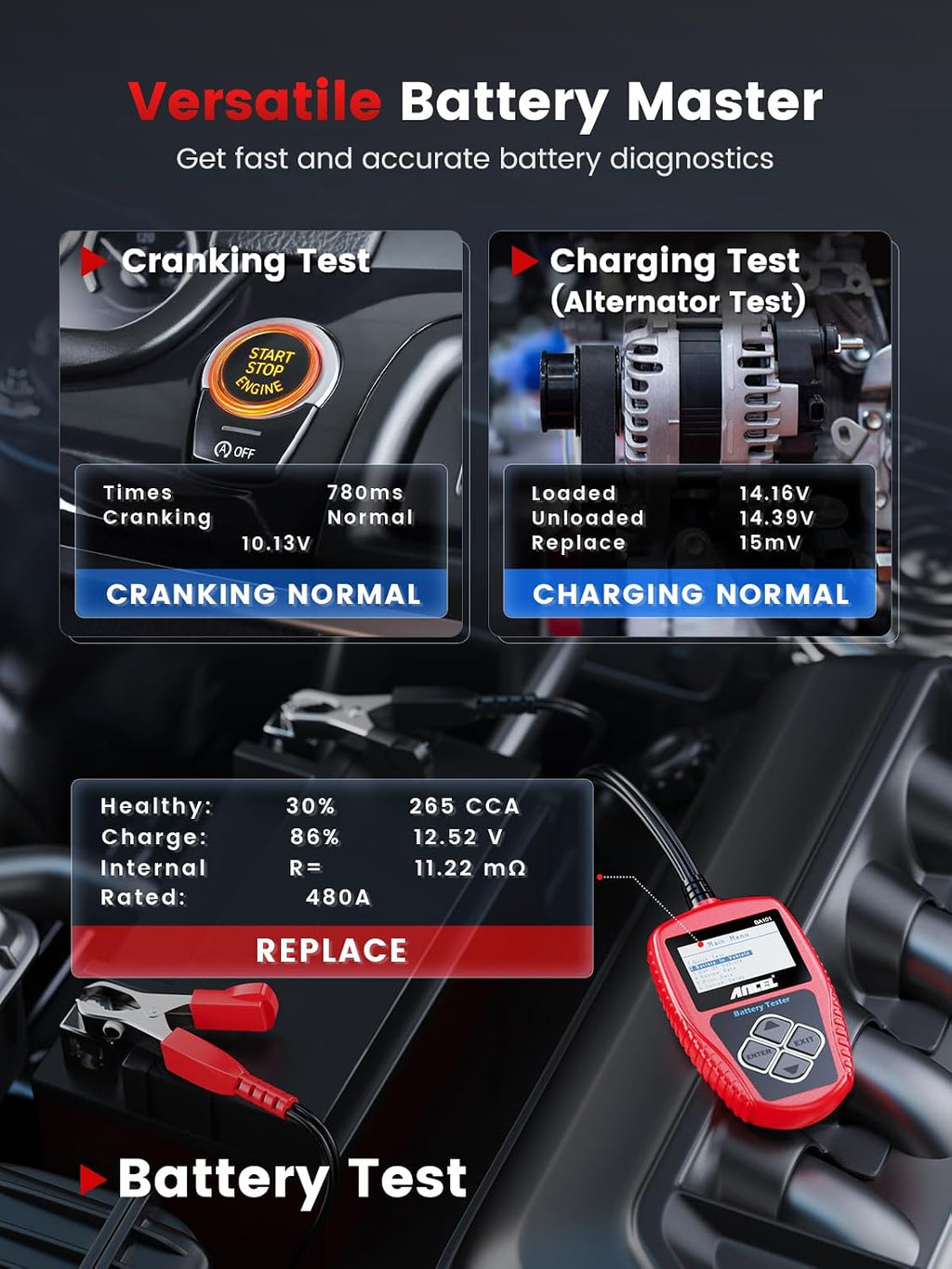 Ancel BA101 potenciómetro para carga de batería automotriz profesio...