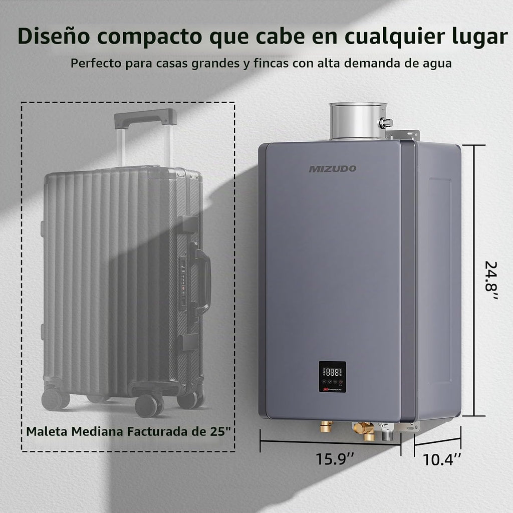 MIZUDO Calentador de agua sin tanque de gas propano, 199,000 BTU, i...