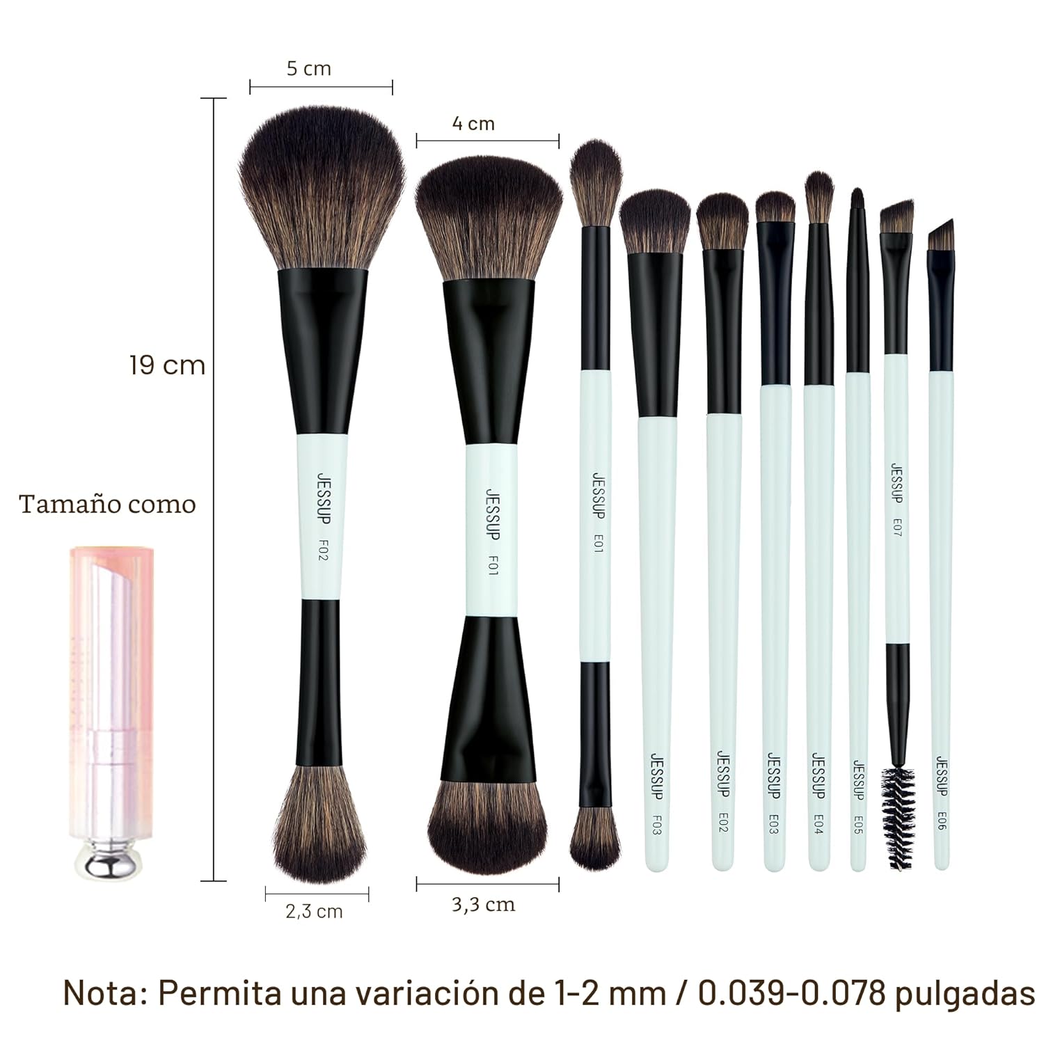 Jessup Juego de brochas de maquillaje, 10 piezas, doble cara para b...