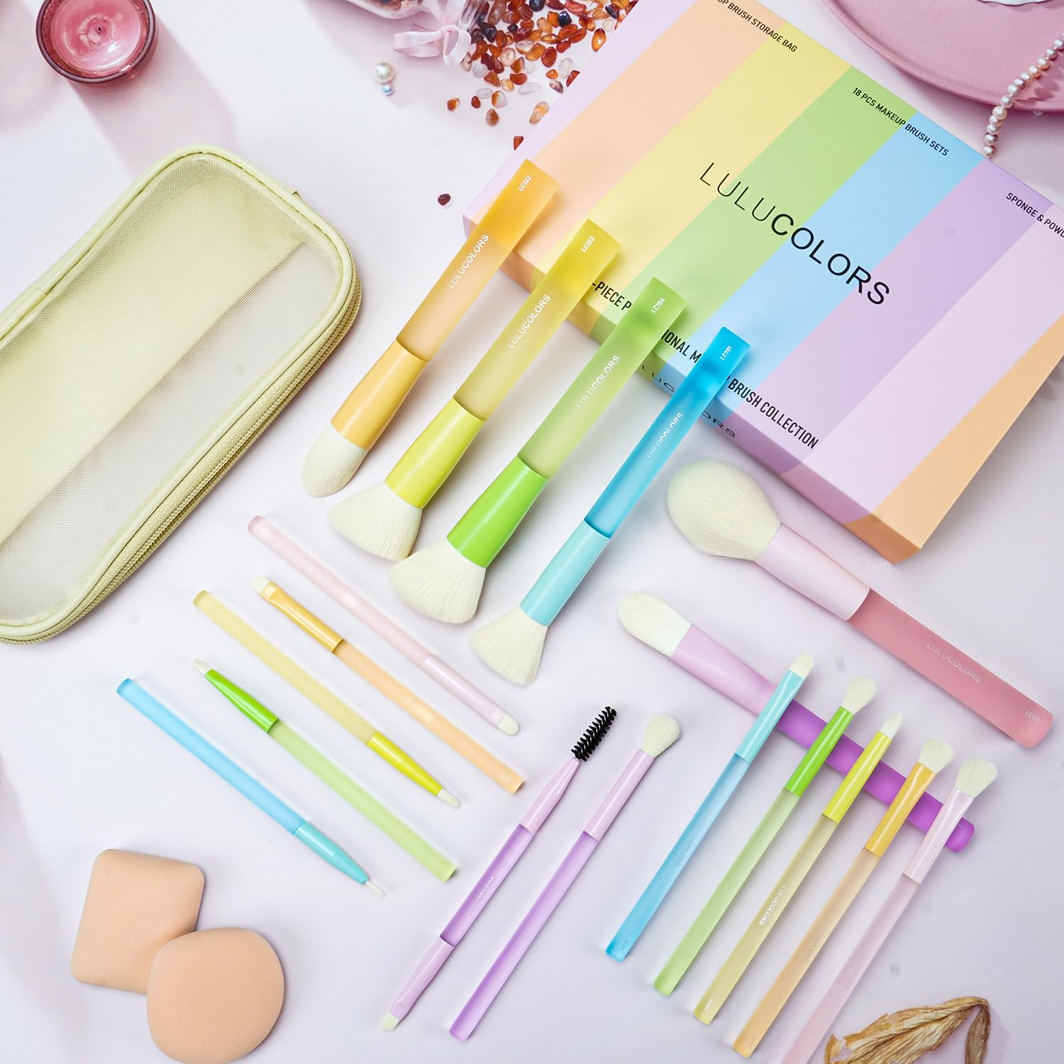 LULUCOLORS Juego de 18 pinceles de maquillaje para principiantes -...