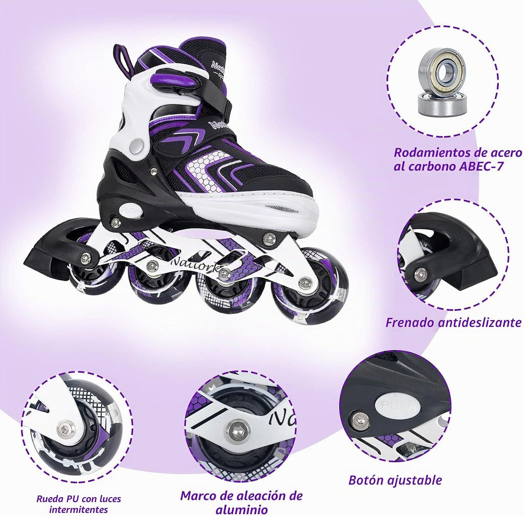 Patines en línea NATTORK para niños, niñas y niños con ruedas compl...