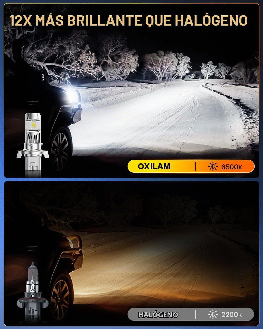 OXILAM Bombilla LED H13, 1200% de brillo, 6500 K blanco, sin parpad...