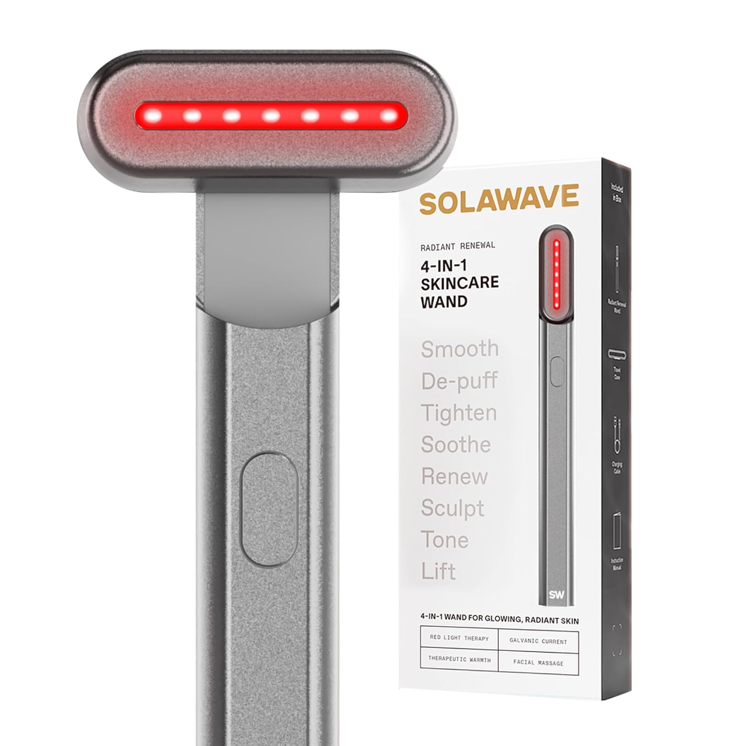 Solawave Varita de terapia de luz roja 4 en 1 para cara y cuello, d...