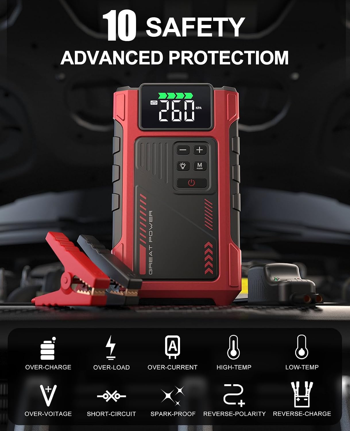 Arrancador de coche de 4500 A con compresor de aire, cargador de ba...