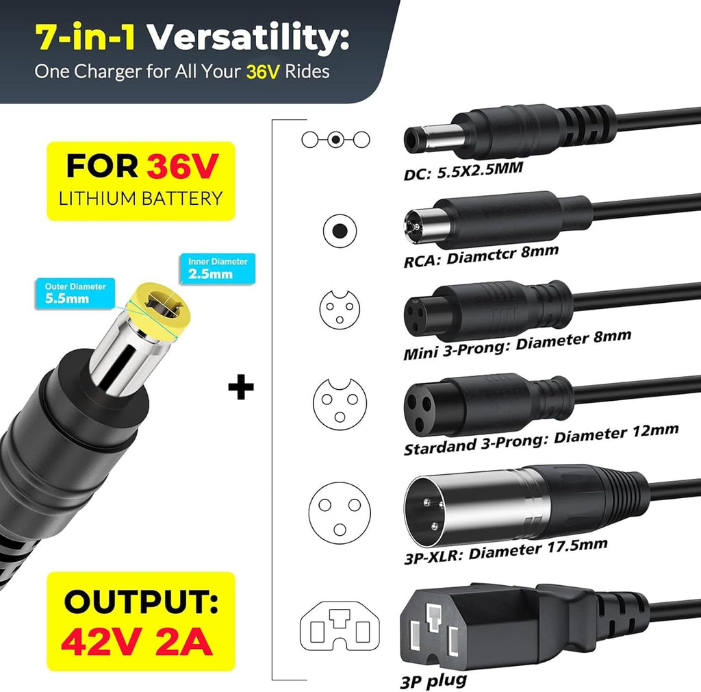 Cargador de batería de litio de 36V, cargador de 42V 2A para patine...