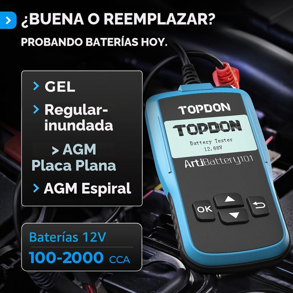 TOPDON AB101 Probador de Batería de Coche 12V Probador de Carga de...