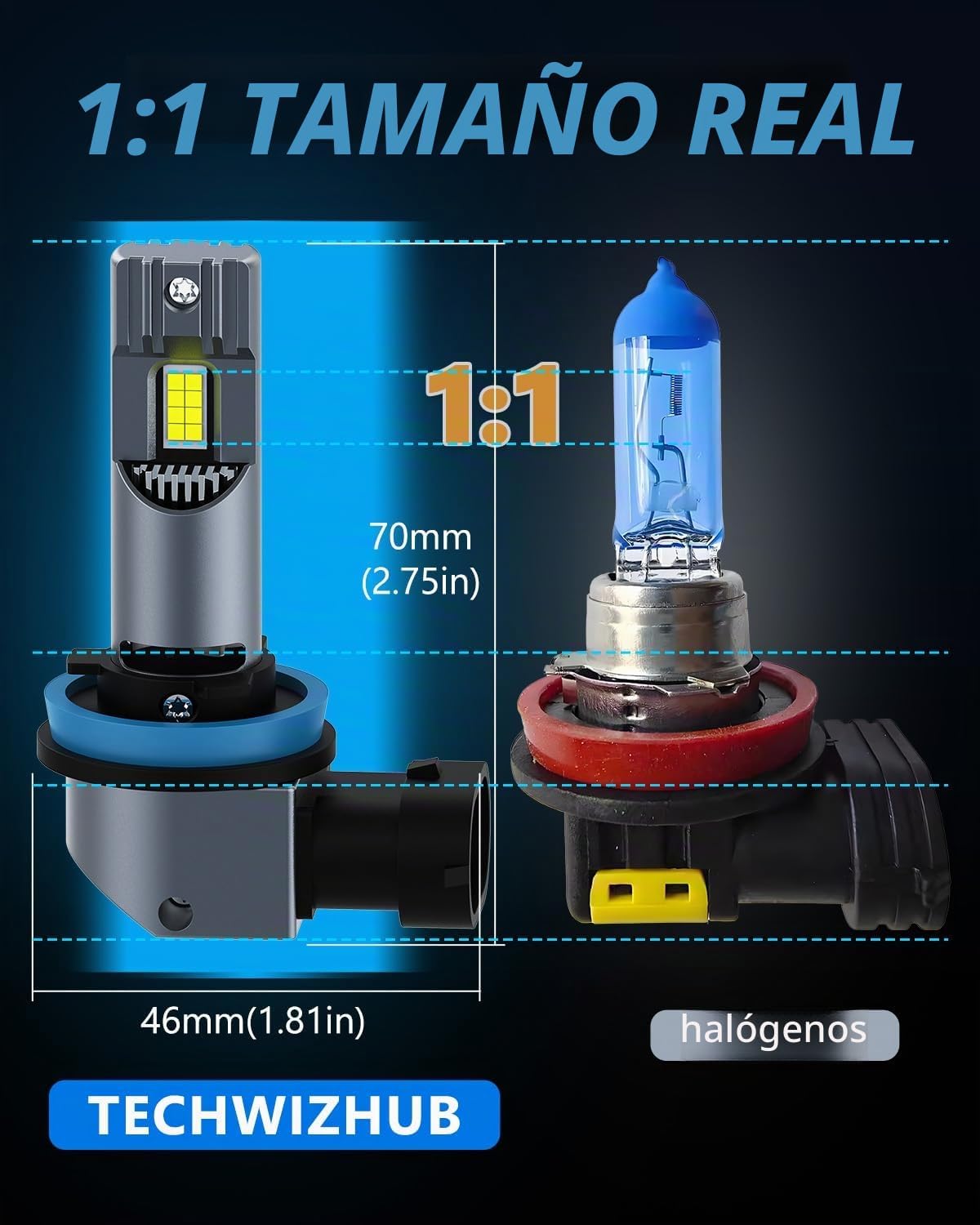 TechWizHub Bombillas H11\/H9\/H8, 24000 lm, haz alto y bajo superbr...
