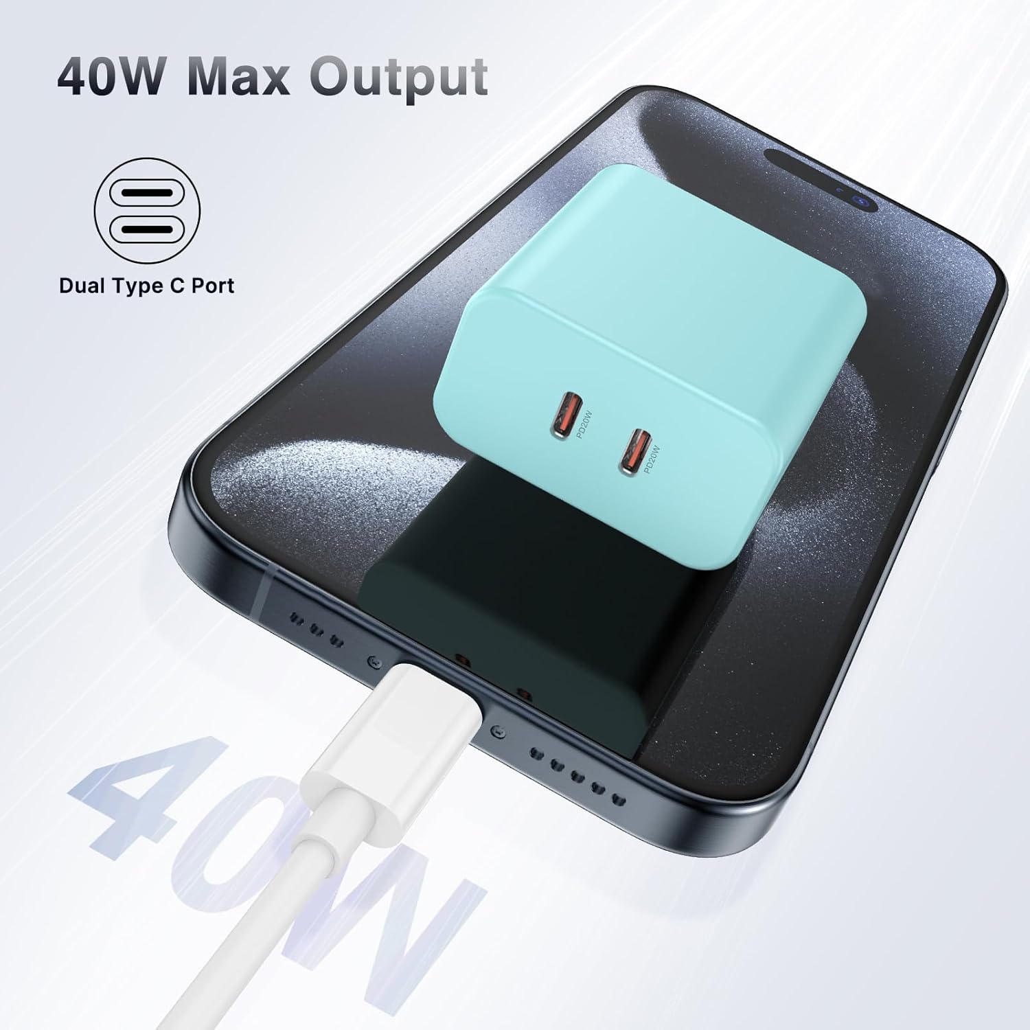 Susnwere Bloque de cargador USB C dual de 40 W, adaptador de corrie...