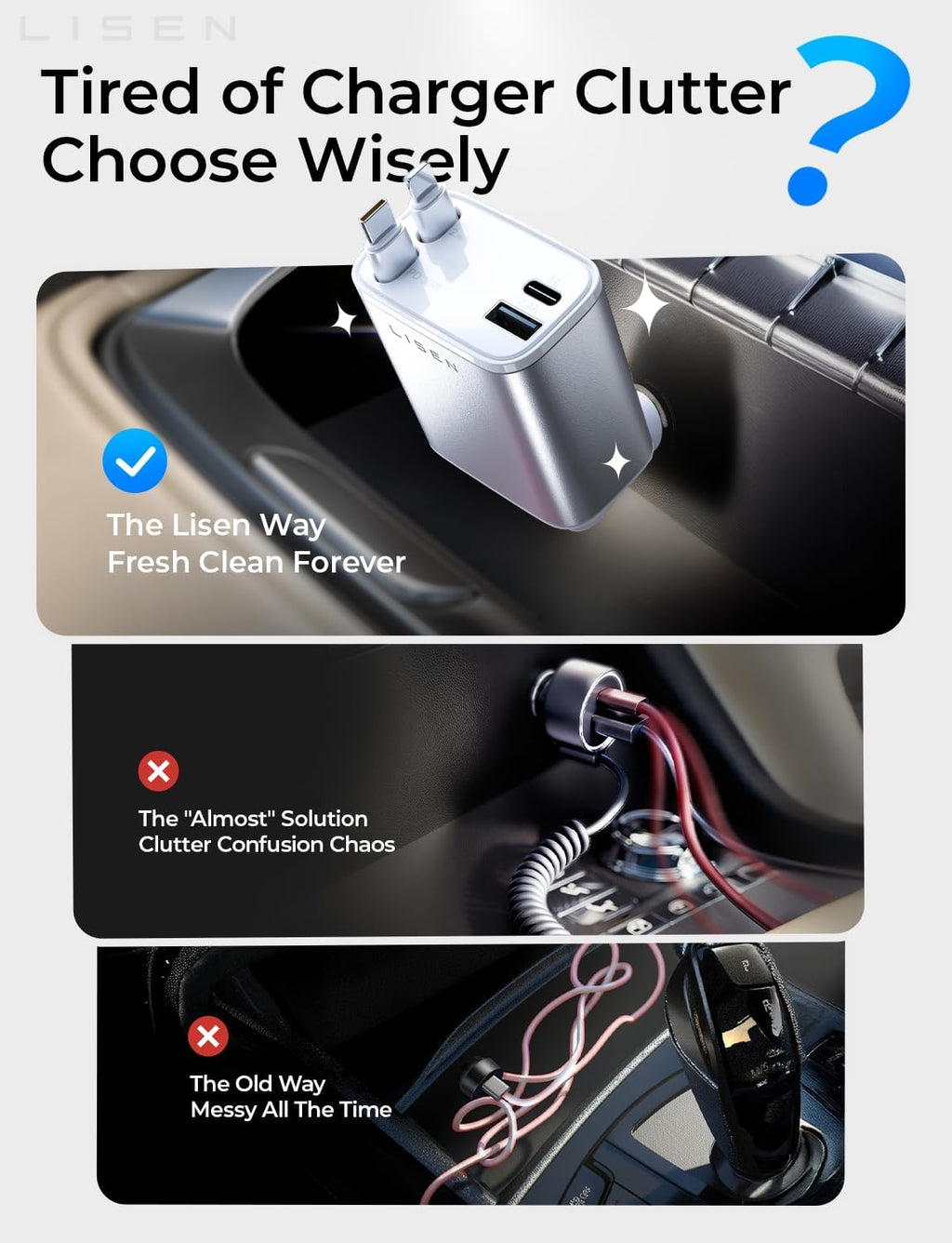 LISEN Cargador retráctil de coche para iPhone, para iPhone 17 Pro M...