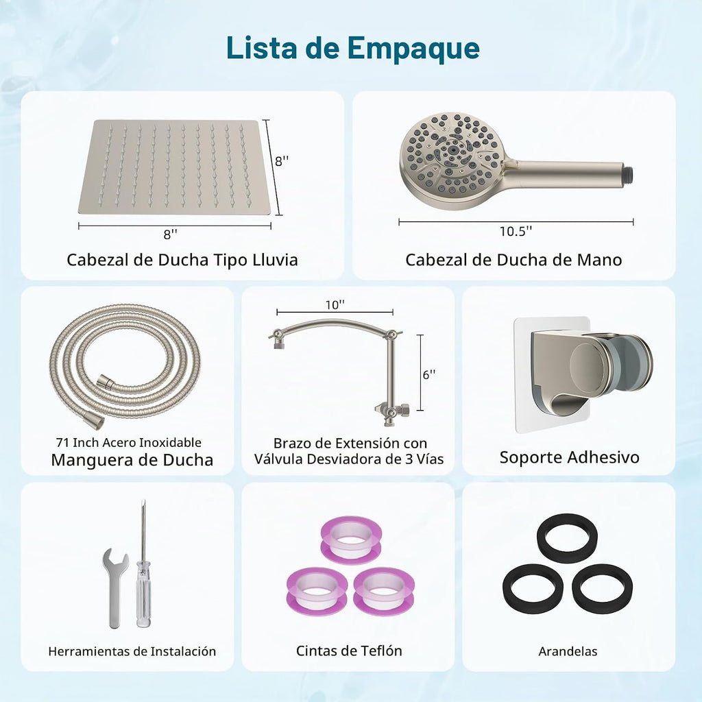 Hibbent All Metal - Cabezal de ducha de lluvia de alta presión de 8...