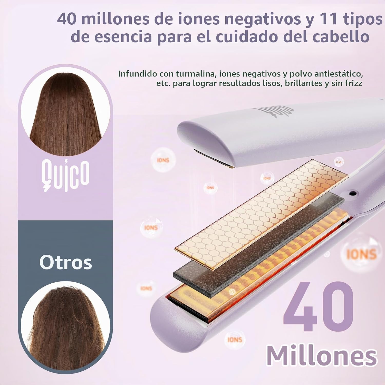 Quico Plancha de pelo mejorada, alisador de pelo de doble voltaje d...