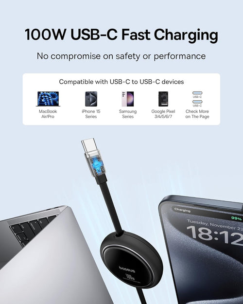 Baseus Cable USB C a USB C, cable de carga rápida retráctil USB C 5...
