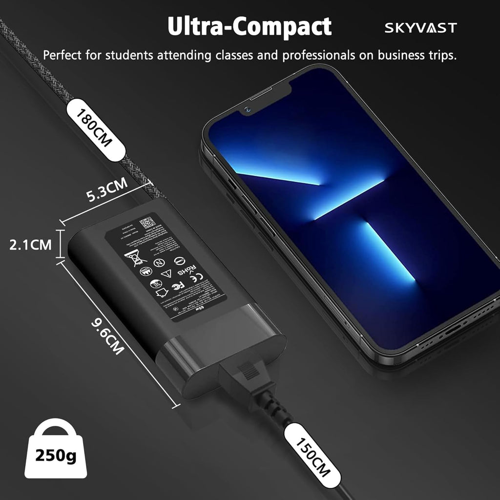 Skyvast Cargador delgado de 65 W para laptop USB-C compatible con H...