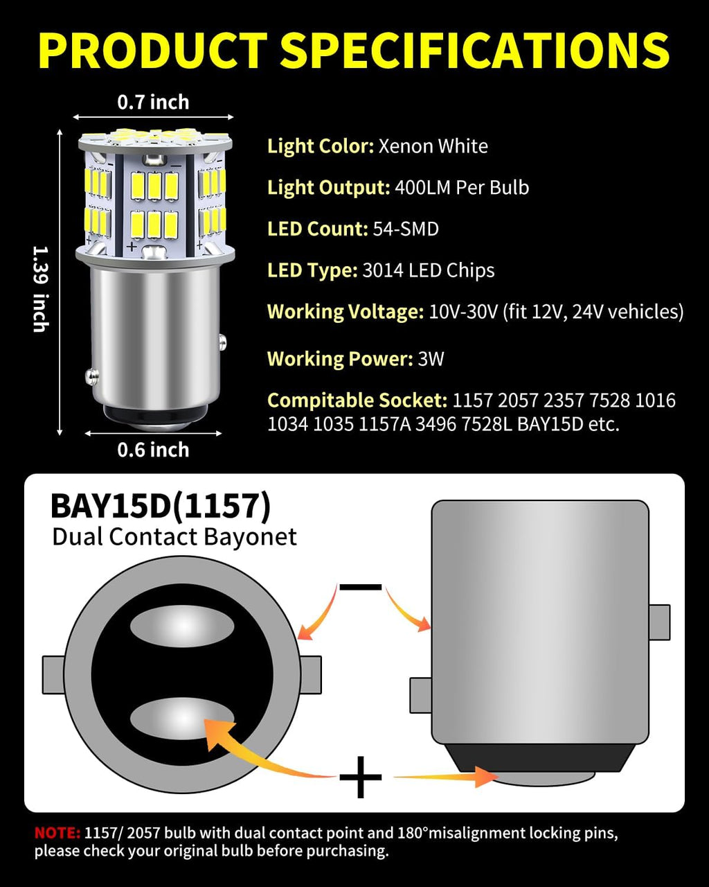 Antline 1157 BAY15D 7528 2057 2357 Bombillas LED blancas, superbril...