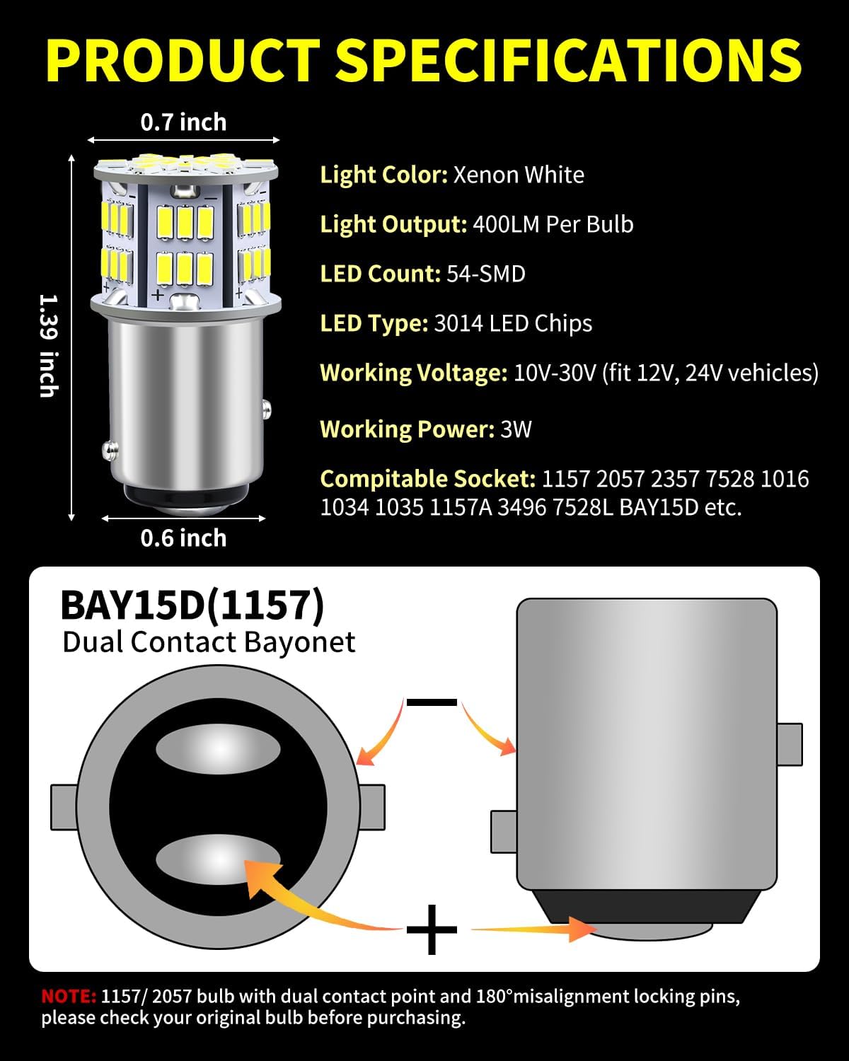 Antline 1157 BAY15D 7528 2057 2357 Bombillas LED blancas, superbril...