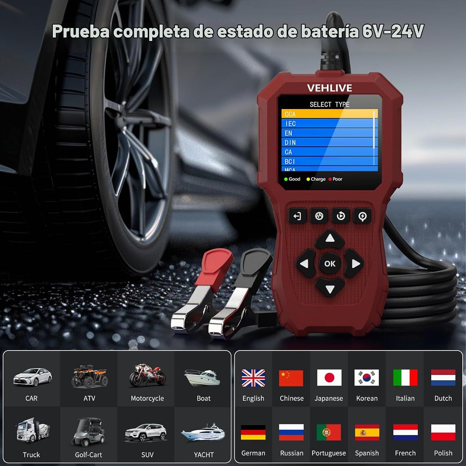BT911 5-3000CCA - Probador de batería de automóvil de 6 V, 12 V y 2...