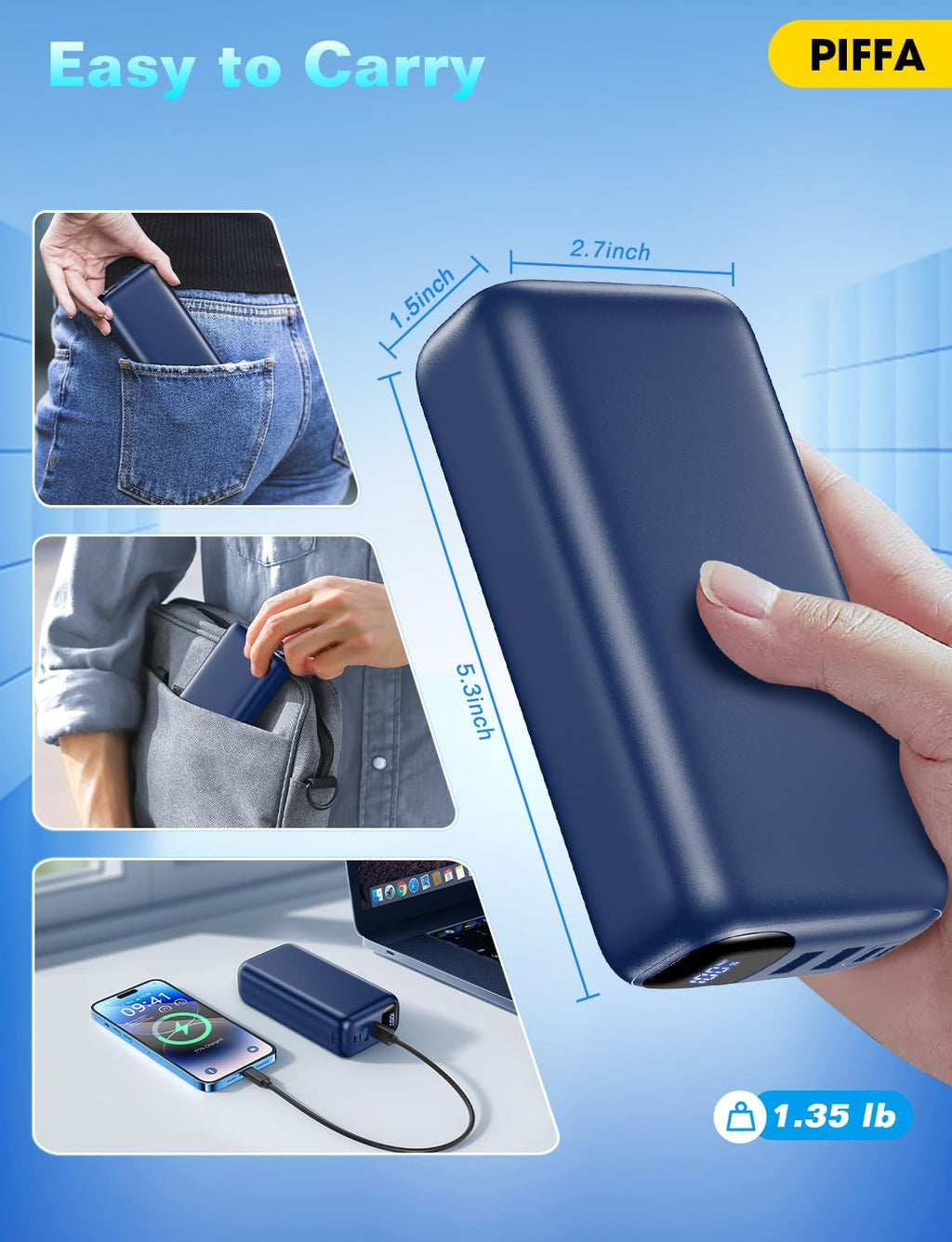 PIFFA Cargador portátil Power Bank - Paquete de batería de 50000 mA...