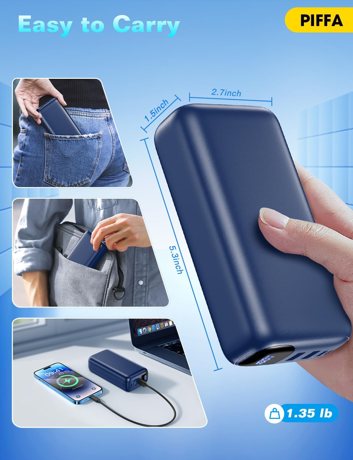 PIFFA Cargador portátil Power Bank - Paquete de batería de 50000 mA...