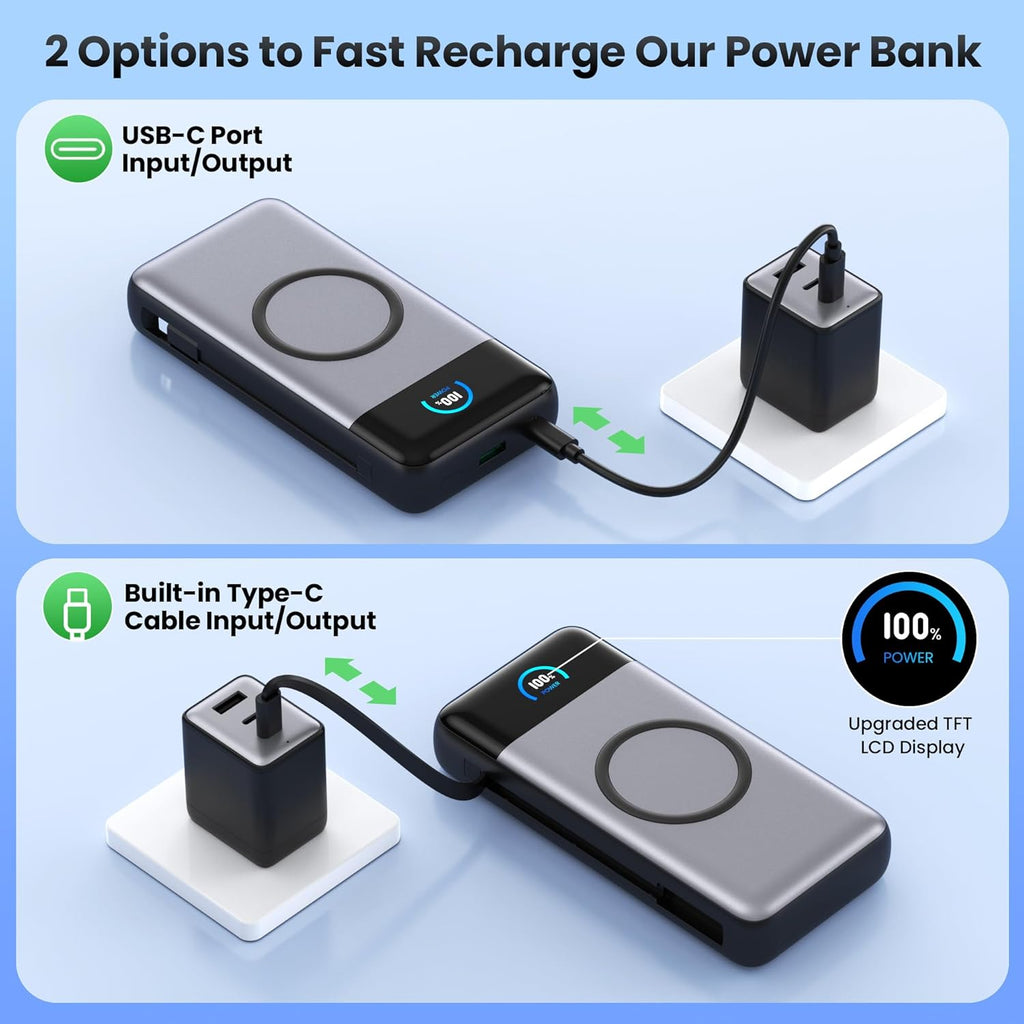 Cargador portátil inalámbrico de 40,800 mAh con cables integrados,...
