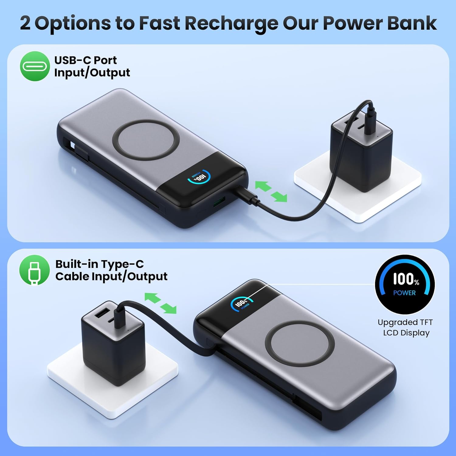 Cargador portátil inalámbrico de 40,800 mAh con cables integrados,...