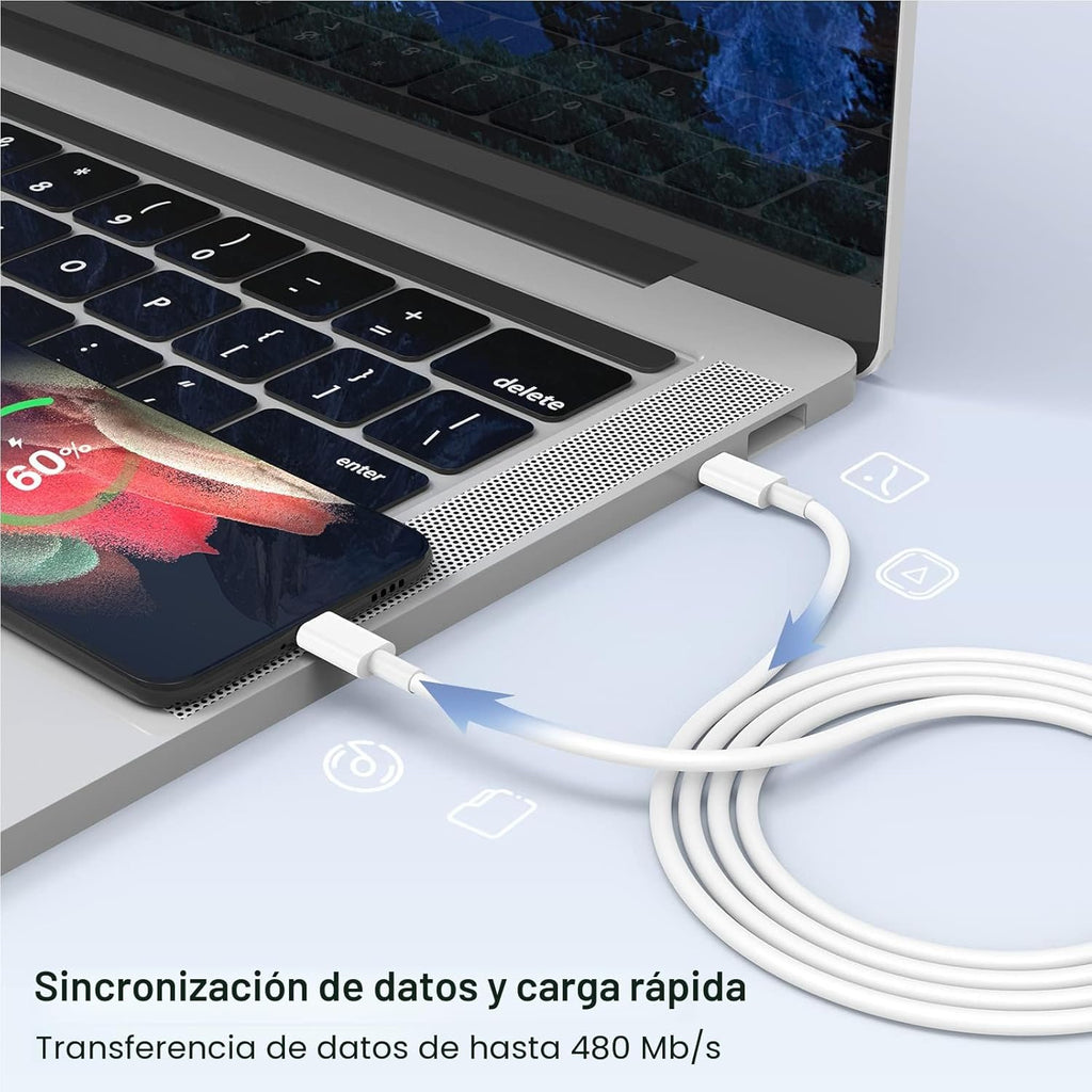 Paquete de 3 cables USB C a USB C de 6.6 pies y 60 W, cable tipo C...