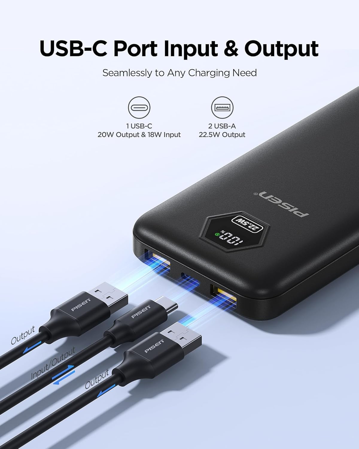 PISEN Banco de energía 3C de 10000 mAh, 22.5 W, certificado CCC, ca...