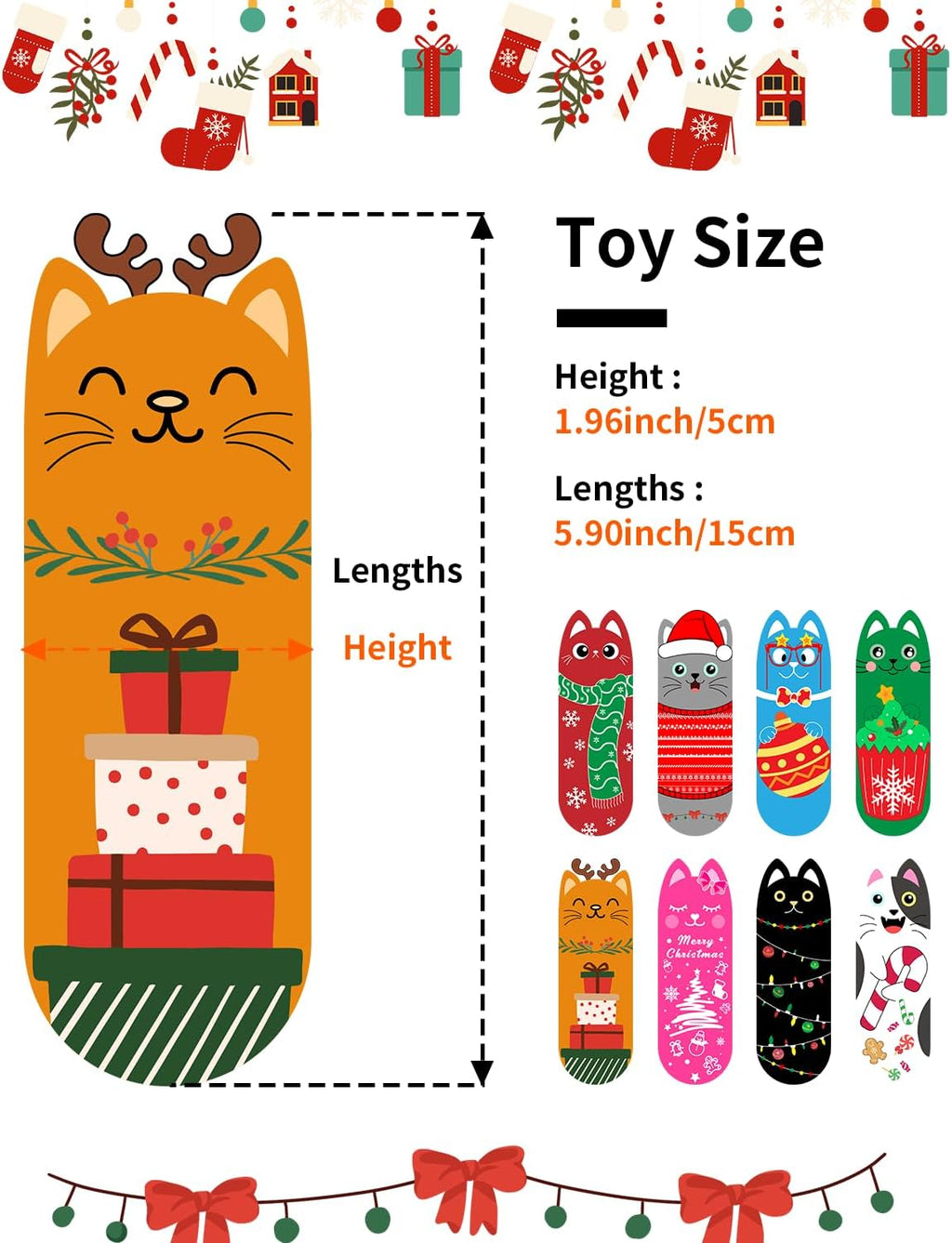 PET SHOW Paquete de 8 juguetes de Navidad para gatos con hierba gat...