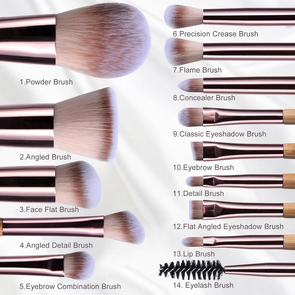 BS-MALL Juego de 14 brochas de maquillaje con 1 esponja de maquilla...