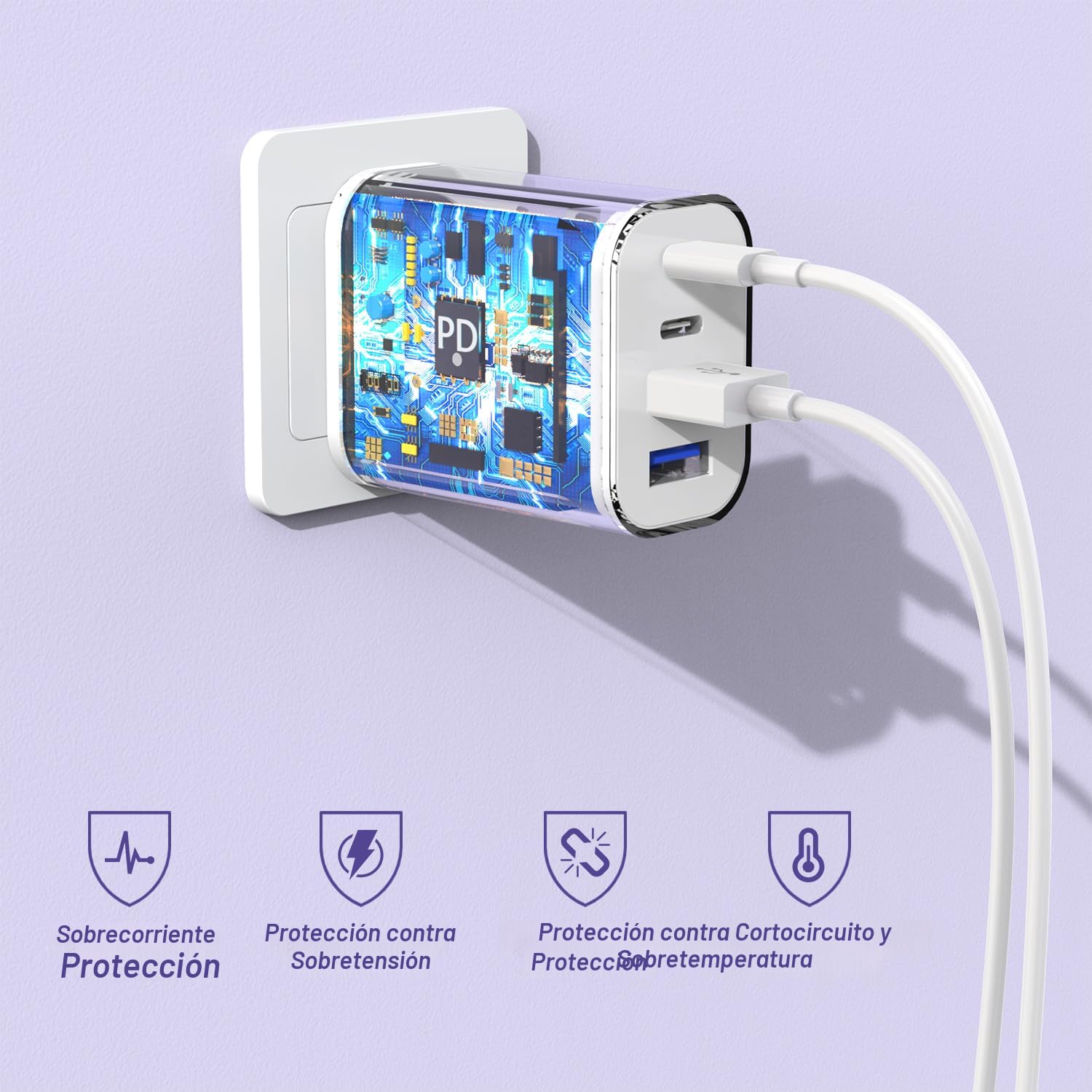 Bloque de carga rápida USB, adaptador de carga de 4 puertos de 40 W...