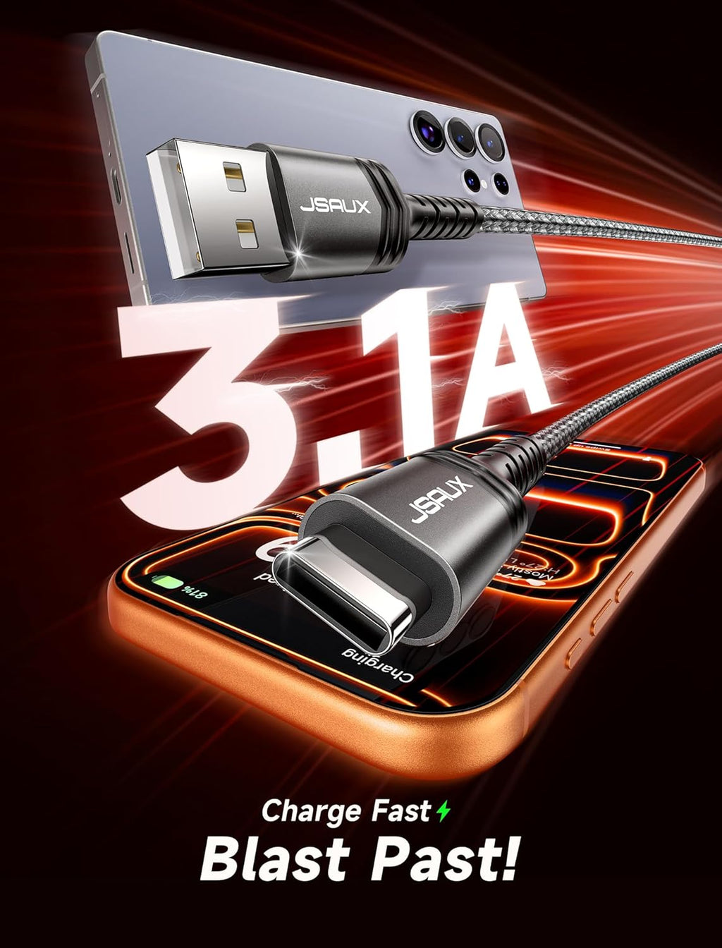 JSAUX Cable USB C [2 unidades de 6.6 pies], cable USB A a USB de ca...